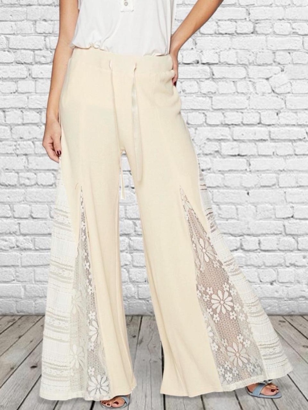 POL Lace-Panel Wide Leg Pants